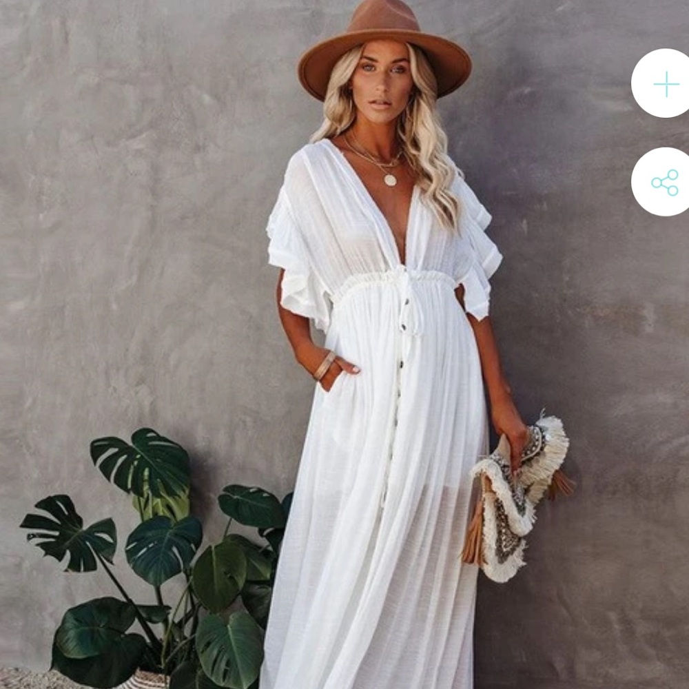 Long Sexy Casual Cover Up- White. NEW One-Size